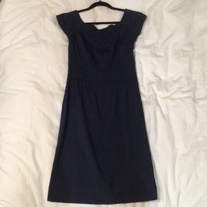 Theory navy cap sleeve boatneck a-line linen dress